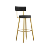Round Black Velvet Upholstery Tall Bar Stool with Back & Golden Footrest