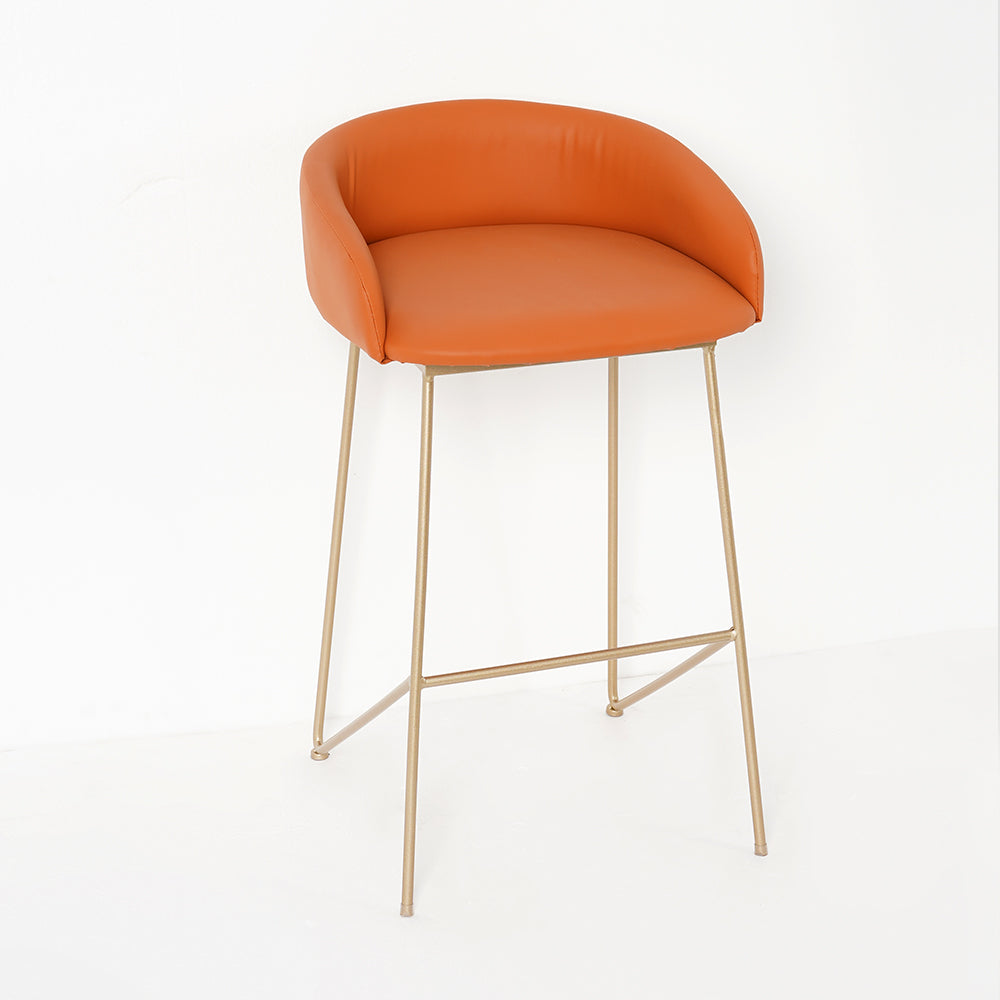 Modern Bar Stool PU Leather Upholstery Gold Finsh Bar Chair with Footrest