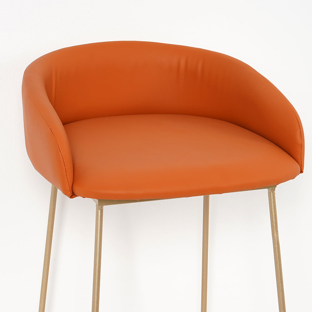 Modern Bar Stool PU Leather Upholstery Gold Finsh Bar Chair with Footrest