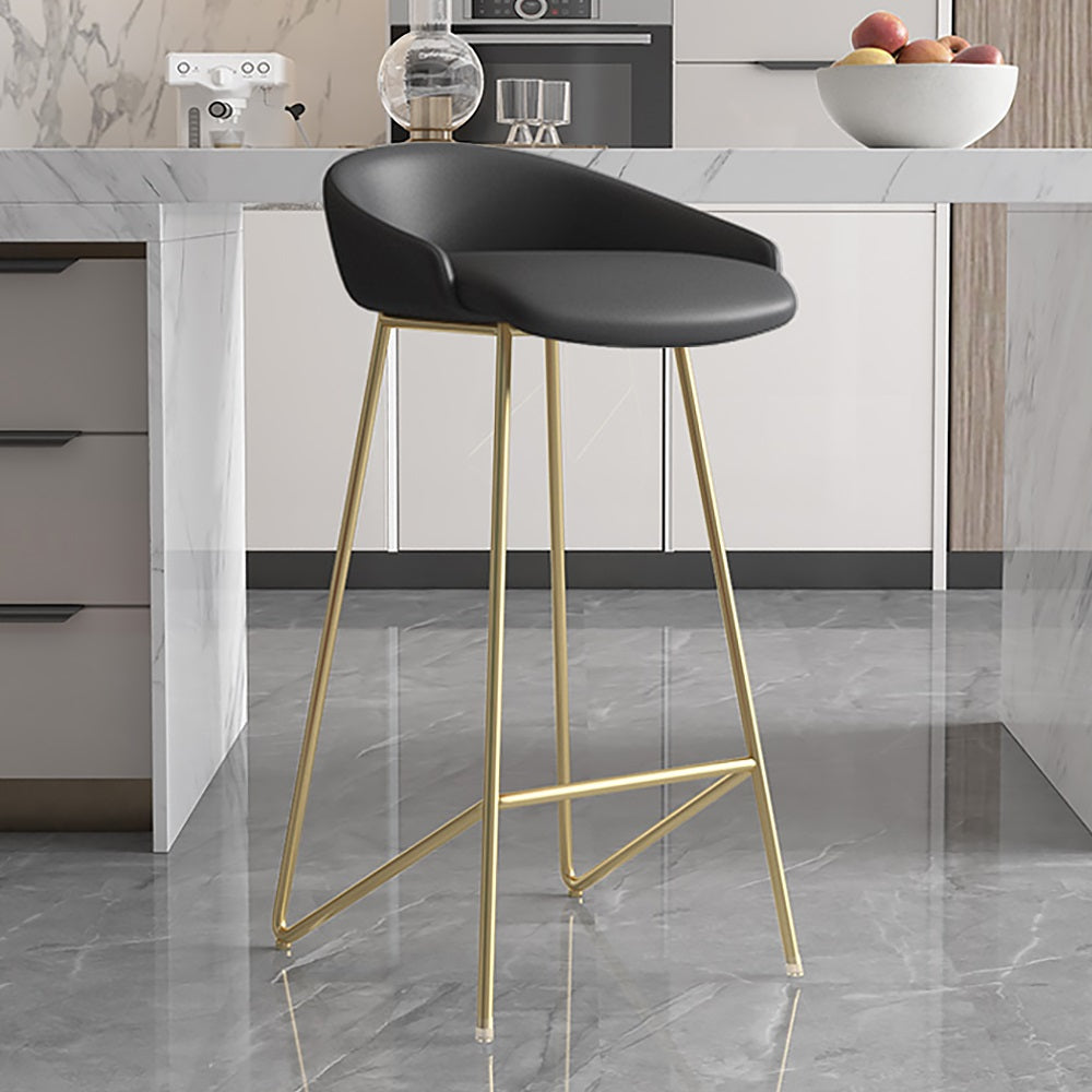 Modern Bar Stool PU Leather Upholstery Gold Finsh Bar Chair with Footrest