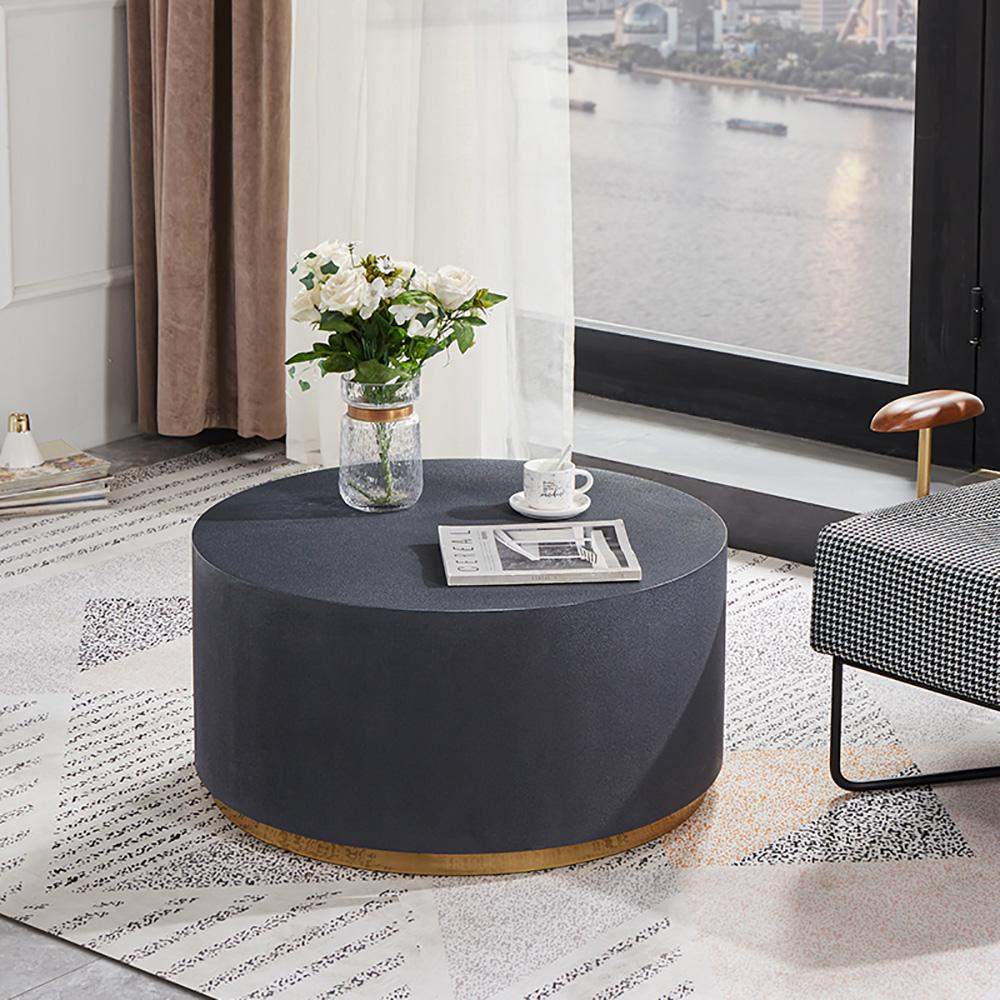 Industrial Coffee Table Round Cement-Like Coffee Table in Light Gray-Richsoul-Coffee Tables,Furniture,Living Room Furniture