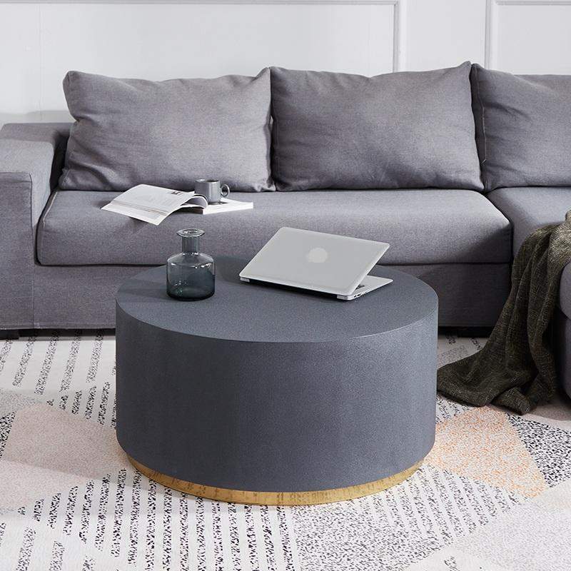 Industrial Coffee Table Round Cement-Like Coffee Table in Light Gray-Richsoul-Coffee Tables,Furniture,Living Room Furniture