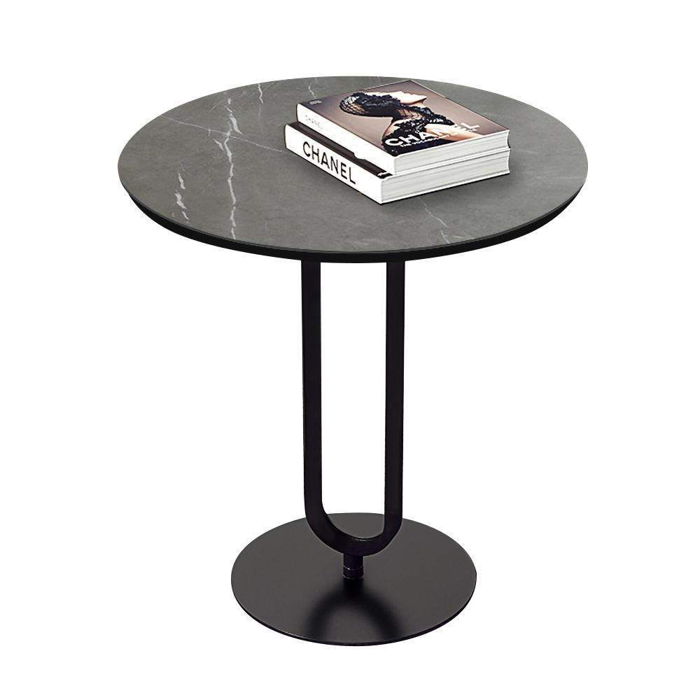 Modern Dark Gray Stone End Table Round Side Table Carbon Steel Base-Richsoul-End & Side Tables,Furniture,Living Room Furniture