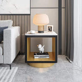 Modern Black Side Table with Storage Hollow Cube Table with Gold Metal Pedestal-Richsoul-End & Side Tables,Furniture,Living Room Furniture