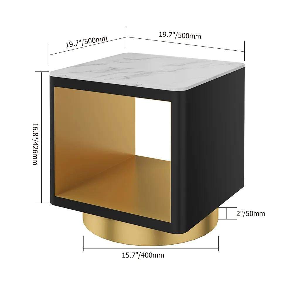 Modern Black Side Table with Storage Hollow Cube Table with Gold Metal Pedestal-Richsoul-End & Side Tables,Furniture,Living Room Furniture