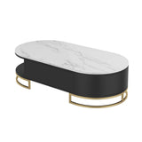 White Oval Storage Coffee Table with Drawers Stone Gold Base-Richsoul-Coffee Tables,Furniture,Living Room Furniture