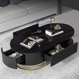 White Oval Storage Coffee Table with Drawers Stone Gold Base-Richsoul-Coffee Tables,Furniture,Living Room Furniture