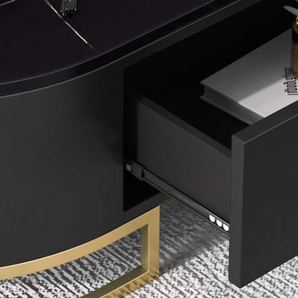 White Oval Storage Coffee Table with Drawers Stone Gold Base-Richsoul-Coffee Tables,Furniture,Living Room Furniture
