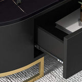 White Oval Storage Coffee Table with Drawers Stone Gold Base-Richsoul-Coffee Tables,Furniture,Living Room Furniture