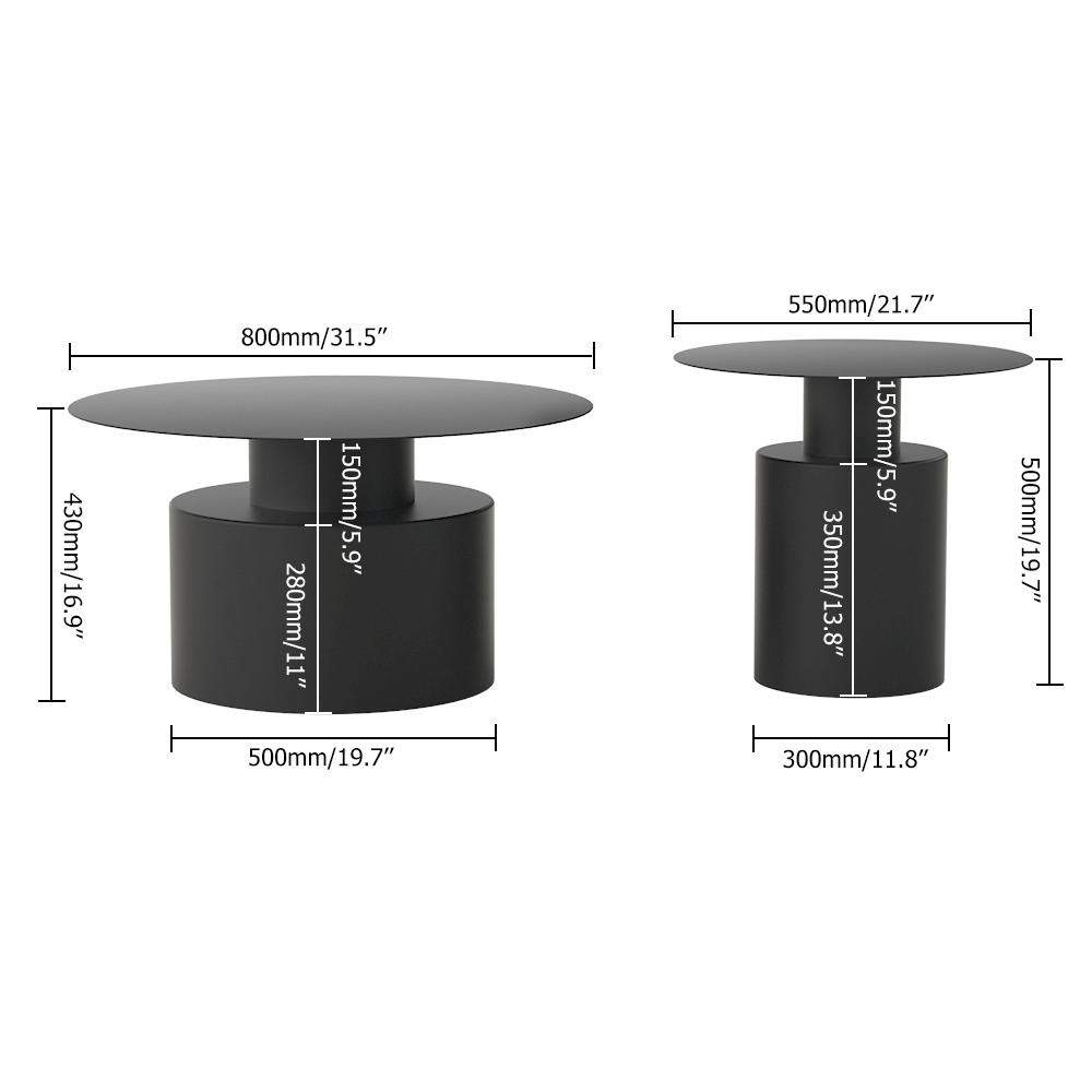 Black Round Coffee Table Metal Accent Table Set of 2-Richsoul-Coffee Tables,Furniture,Living Room Furniture