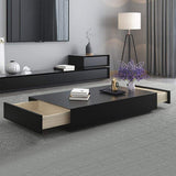 Mesa de centro rectangular negra con mesa decorativa moderna de 2 cajones