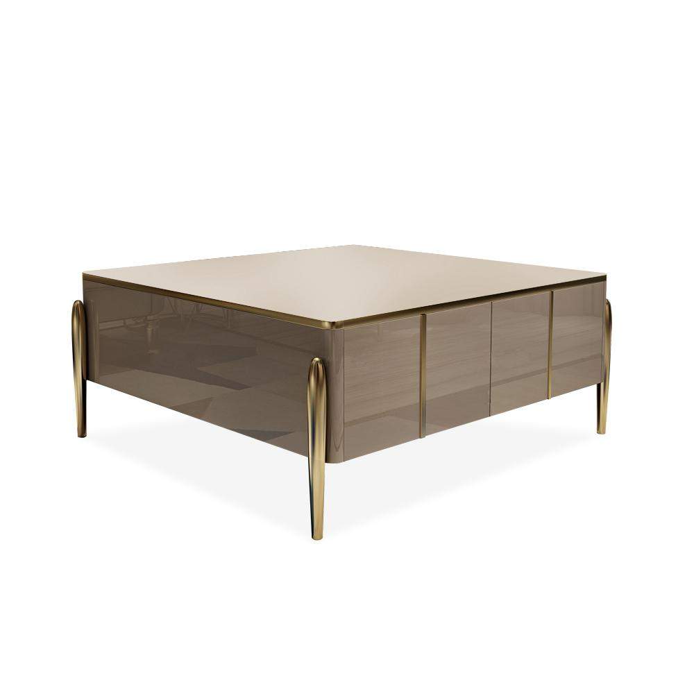 Champagne Square Coffee Table with 4-Drawer Accent Table Tempered Glass Top-Richsoul-Coffee Tables,Furniture,Living Room Furniture