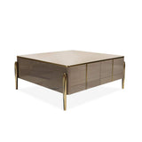 Champagne Square Coffee Table with 4-Drawer Accent Table Tempered Glass Top-Richsoul-Coffee Tables,Furniture,Living Room Furniture