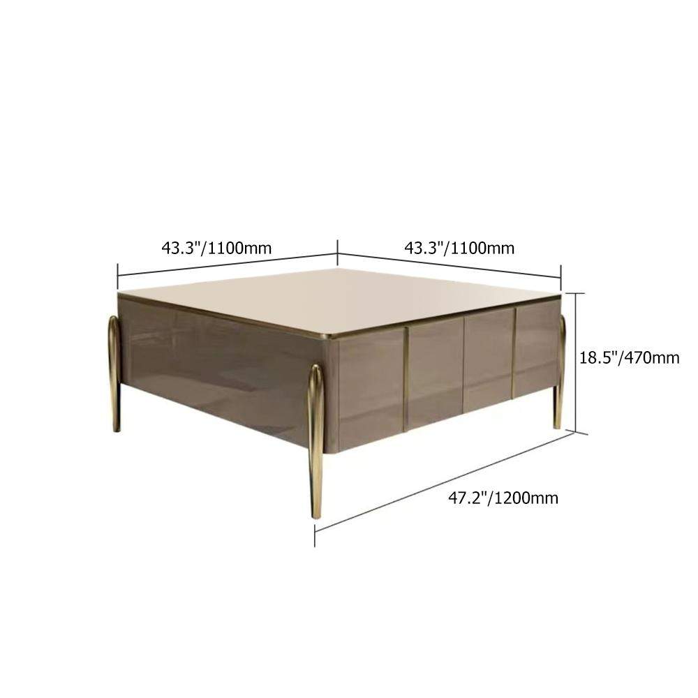 Champagne Square Coffee Table with 4-Drawer Accent Table Tempered Glass Top-Richsoul-Coffee Tables,Furniture,Living Room Furniture