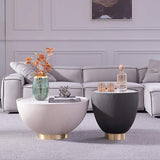 Beige Drum Coffee Table Stone Round PU-Leather Accent Table in Gold-Richsoul-Coffee Tables,Furniture,Living Room Furniture