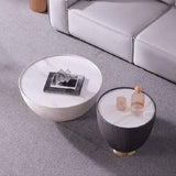 Beige Drum Coffee Table Stone Round PU-Leather Accent Table in Gold-Richsoul-Coffee Tables,Furniture,Living Room Furniture