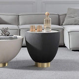 Beige Drum Coffee Table Stone Round PU-Leather Accent Table in Gold-Richsoul-Coffee Tables,Furniture,Living Room Furniture