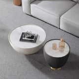 Beige Drum Coffee Table Stone Round PU-Leather Accent Table in Gold-Richsoul-Coffee Tables,Furniture,Living Room Furniture