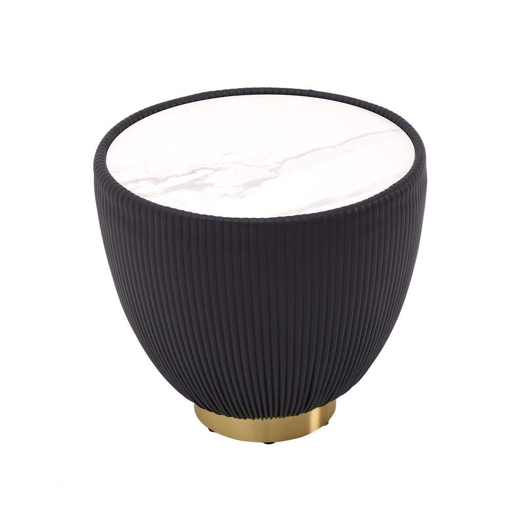 Beige Drum Coffee Table Stone Round PU-Leather Accent Table in Gold-Richsoul-Coffee Tables,Furniture,Living Room Furniture