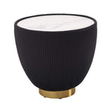 Beige Drum Coffee Table Stone Round PU-Leather Accent Table in Gold-Richsoul-Coffee Tables,Furniture,Living Room Furniture