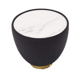 Beige Drum Coffee Table Stone Round PU-Leather Accent Table in Gold-Richsoul-Coffee Tables,Furniture,Living Room Furniture