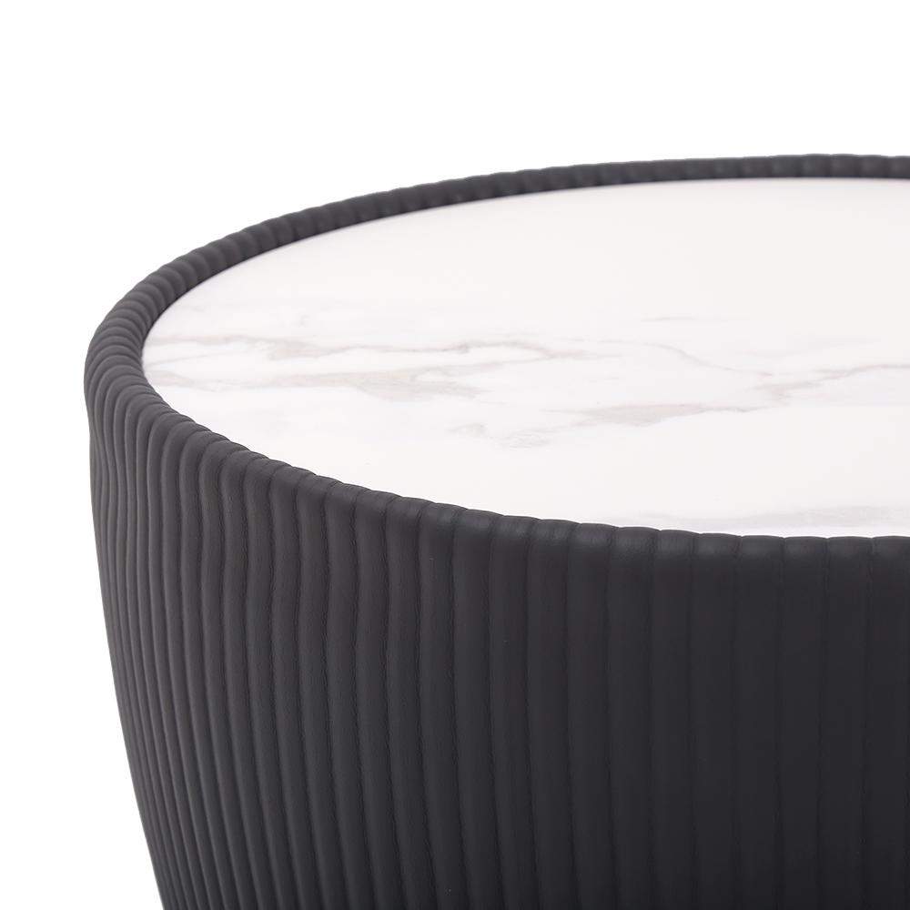 Beige Drum Coffee Table Stone Round PU-Leather Accent Table in Gold-Richsoul-Coffee Tables,Furniture,Living Room Furniture