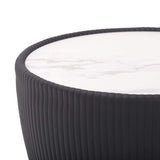 Beige Drum Coffee Table Stone Round PU-Leather Accent Table in Gold-Richsoul-Coffee Tables,Furniture,Living Room Furniture