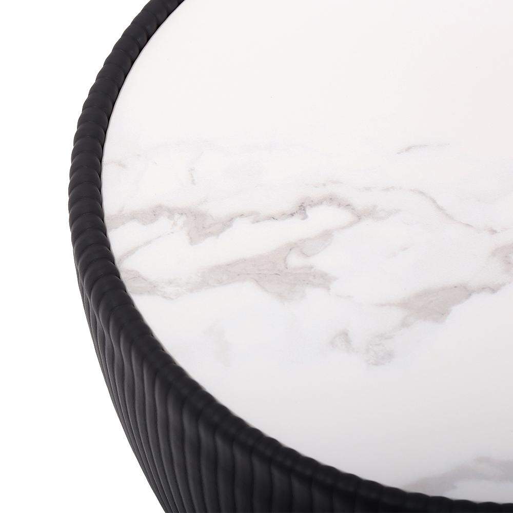 Beige Drum Coffee Table Stone Round PU-Leather Accent Table in Gold-Richsoul-Coffee Tables,Furniture,Living Room Furniture