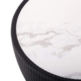 Beige Drum Coffee Table Stone Round PU-Leather Accent Table in Gold-Richsoul-Coffee Tables,Furniture,Living Room Furniture