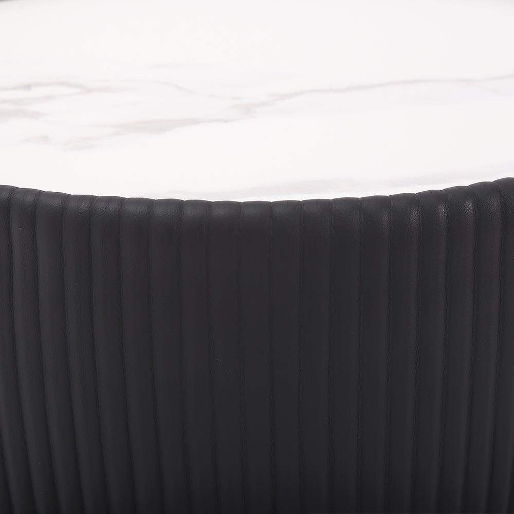 Beige Drum Coffee Table Stone Round PU-Leather Accent Table in Gold-Richsoul-Coffee Tables,Furniture,Living Room Furniture