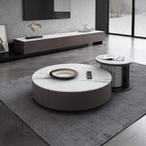 White Round Nesting Coffee Table with Houndstooth Stool Stone Accent Table-Richsoul-Coffee Tables,Furniture,Living Room Furniture