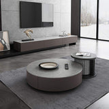 White Round Nesting Coffee Table with Houndstooth Stool Stone Accent Table-Richsoul-Coffee Tables,Furniture,Living Room Furniture