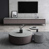 White Round Nesting Coffee Table with Houndstooth Stool Stone Accent Table-Richsoul-Coffee Tables,Furniture,Living Room Furniture