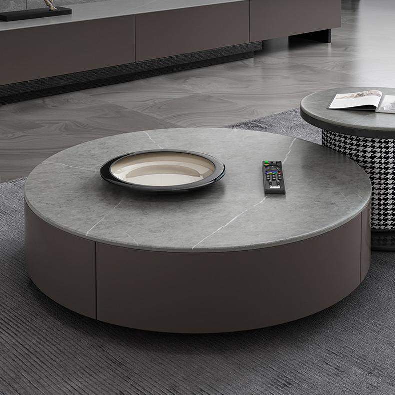 White Round Nesting Coffee Table with Houndstooth Stool Stone Accent Table-Richsoul-Coffee Tables,Furniture,Living Room Furniture