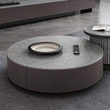 White Round Nesting Coffee Table with Houndstooth Stool Stone Accent Table-Richsoul-Coffee Tables,Furniture,Living Room Furniture