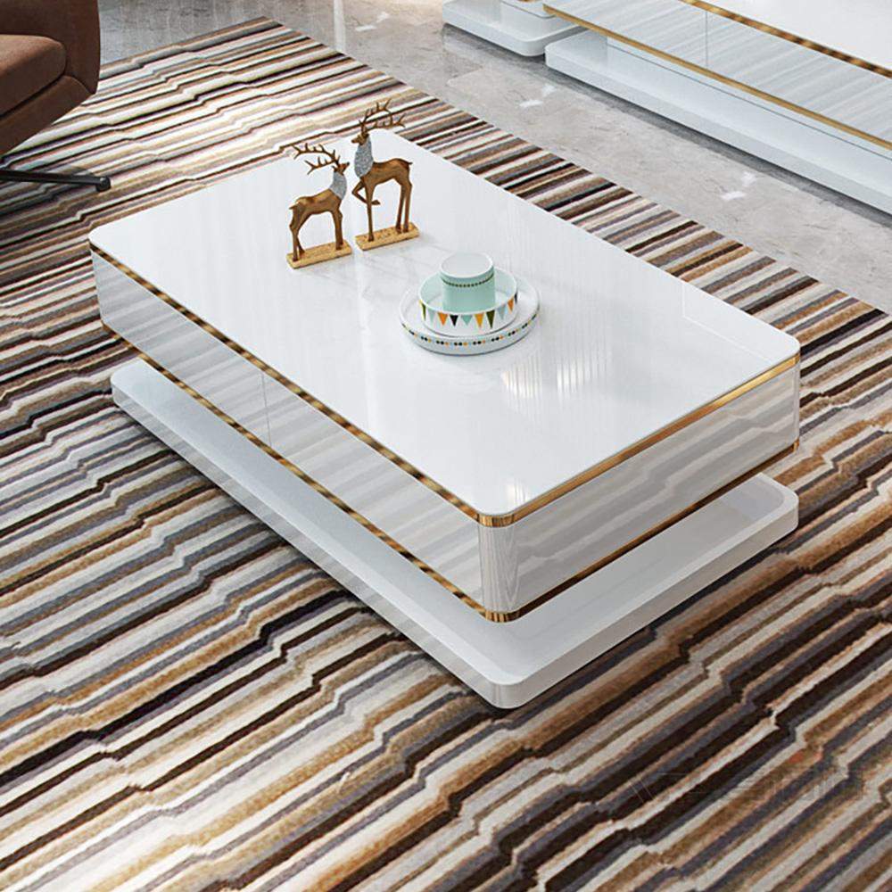 51" White Rectangular Coffee Table with Storage 4 Drawers Tempered Glass Top-Richsoul-Coffee Tables,Furniture,Living Room Furniture