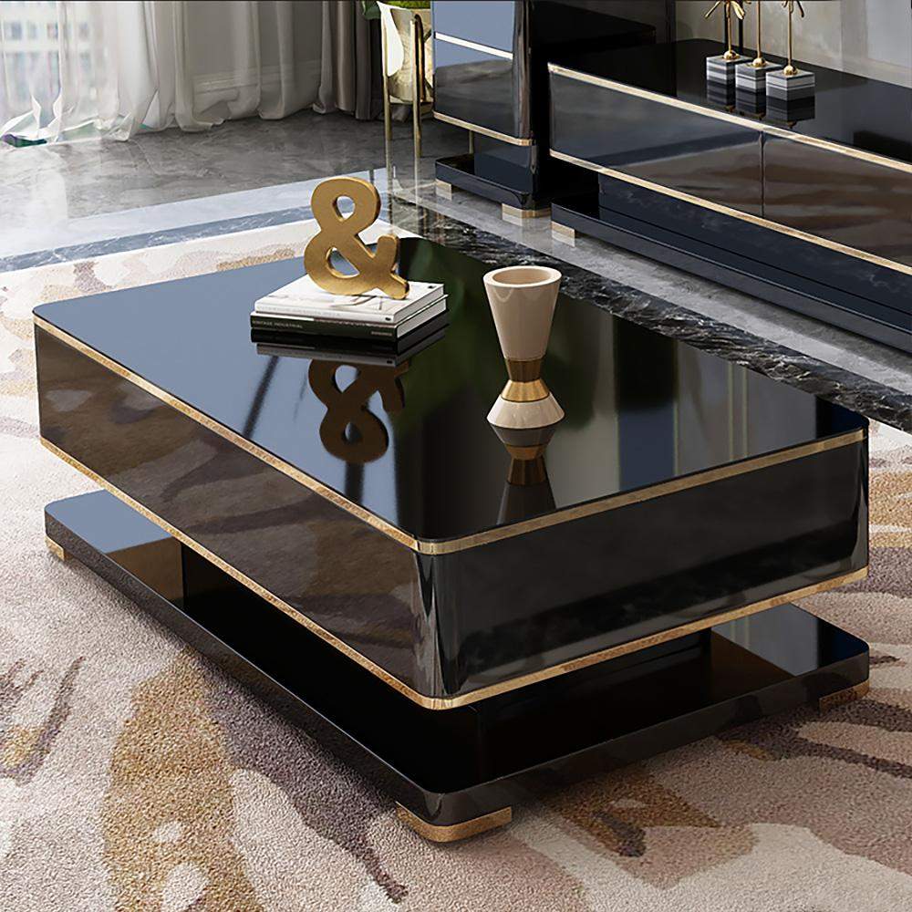 51" White Rectangular Coffee Table with Storage 4 Drawers Tempered Glass Top-Richsoul-Coffee Tables,Furniture,Living Room Furniture
