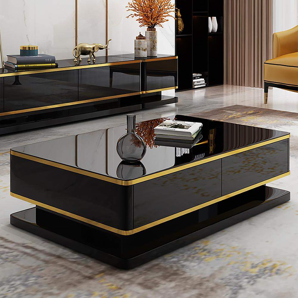 51" White Rectangular Coffee Table with Storage 4 Drawers Tempered Glass Top-Richsoul-Coffee Tables,Furniture,Living Room Furniture