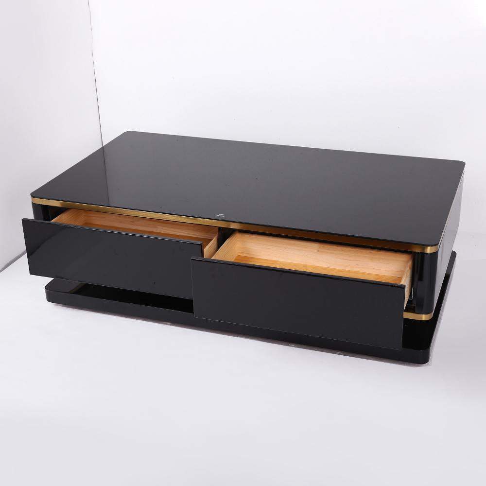 51" White Rectangular Coffee Table with Storage 4 Drawers Tempered Glass Top-Richsoul-Coffee Tables,Furniture,Living Room Furniture