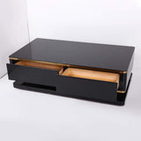 51" White Rectangular Coffee Table with Storage 4 Drawers Tempered Glass Top-Richsoul-Coffee Tables,Furniture,Living Room Furniture