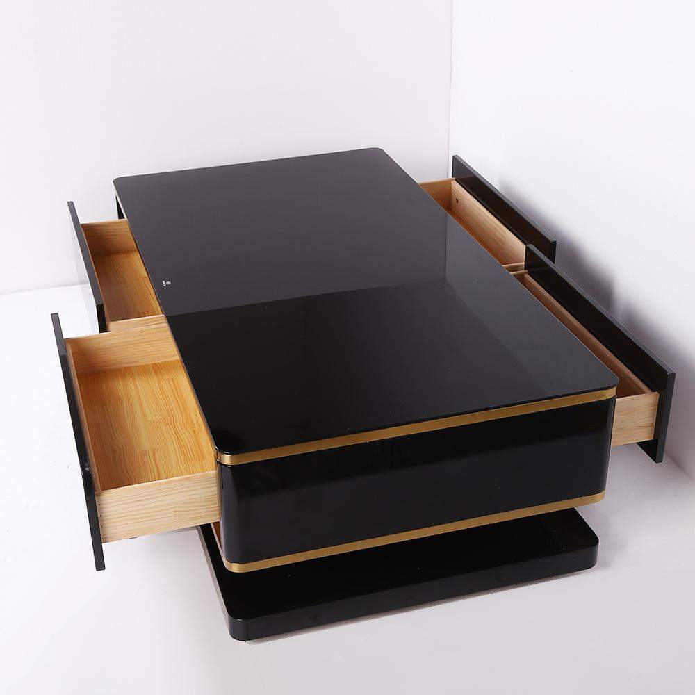 51" White Rectangular Coffee Table with Storage 4 Drawers Tempered Glass Top-Richsoul-Coffee Tables,Furniture,Living Room Furniture