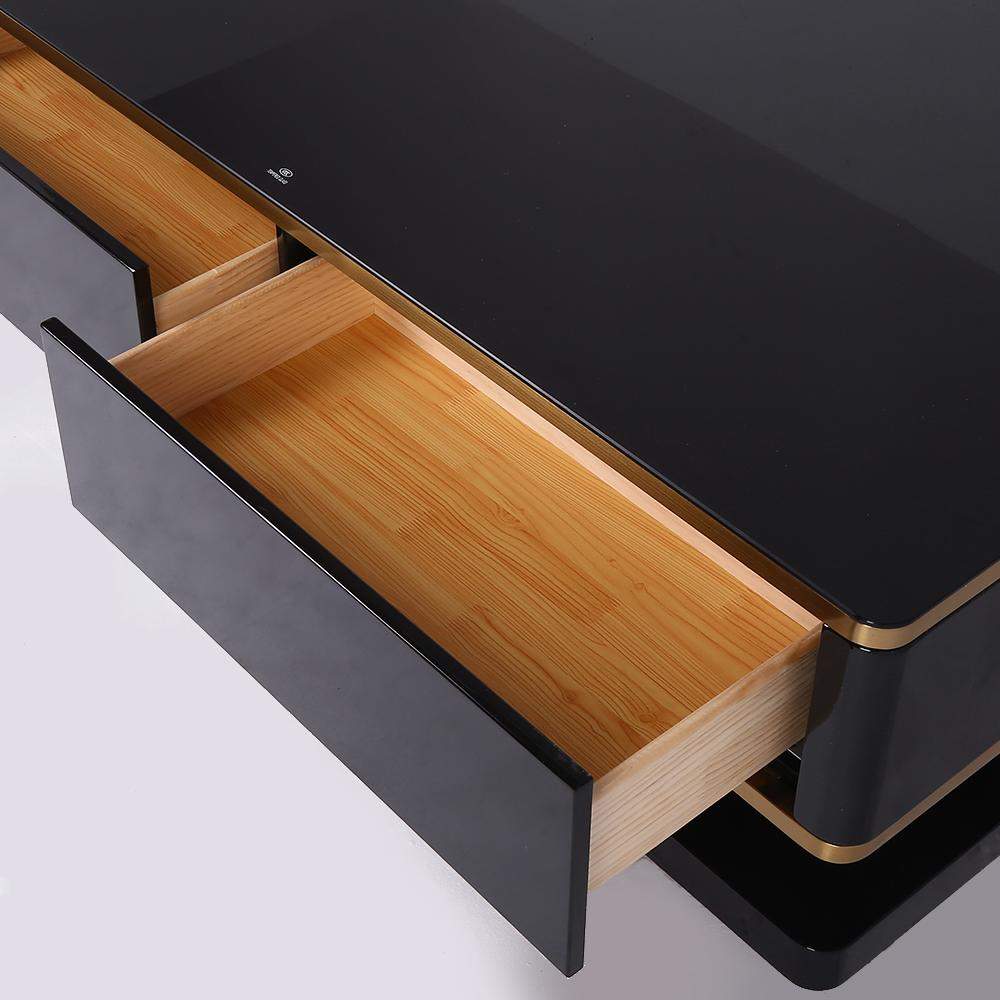 51" White Rectangular Coffee Table with Storage 4 Drawers Tempered Glass Top-Richsoul-Coffee Tables,Furniture,Living Room Furniture