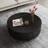 Black Round Coffee Table with Rotating Drawers Stone Top Stainless Steel Base-Richsoul-Coffee Tables,Furniture,Living Room Furniture