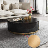 Black Round Coffee Table with Rotating Drawers Stone Top Stainless Steel Base-Richsoul-Coffee Tables,Furniture,Living Room Furniture