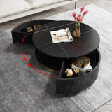 Black Round Coffee Table with Rotating Drawers Stone Top Stainless Steel Base-Richsoul-Coffee Tables,Furniture,Living Room Furniture