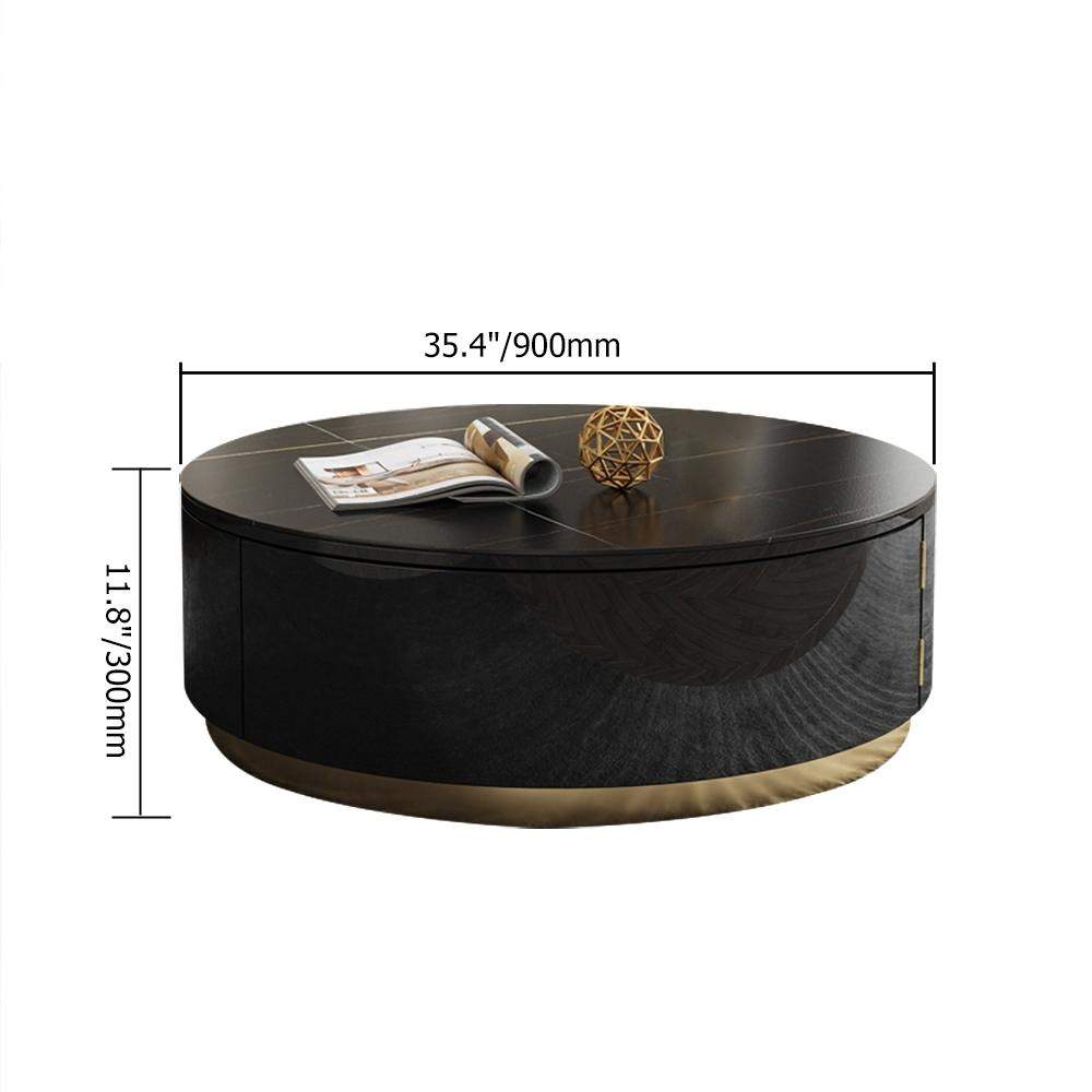 Black Round Coffee Table with Rotating Drawers Stone Top Stainless Steel Base-Richsoul-Coffee Tables,Furniture,Living Room Furniture