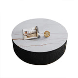 Black Round Coffee Table with Rotating Drawers Stone Top Stainless Steel Base-Richsoul-Coffee Tables,Furniture,Living Room Furniture