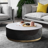 Black Round Coffee Table with Rotating Drawers Stone Top Stainless Steel Base-Richsoul-Coffee Tables,Furniture,Living Room Furniture