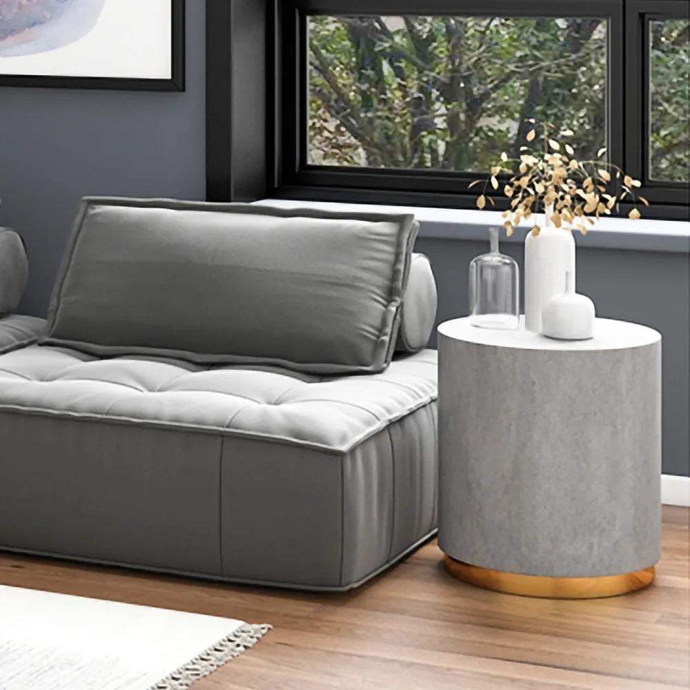 Light Gray Side Table Round Cement End Table for Living Room-Richsoul-End & Side Tables,Furniture,Living Room Furniture