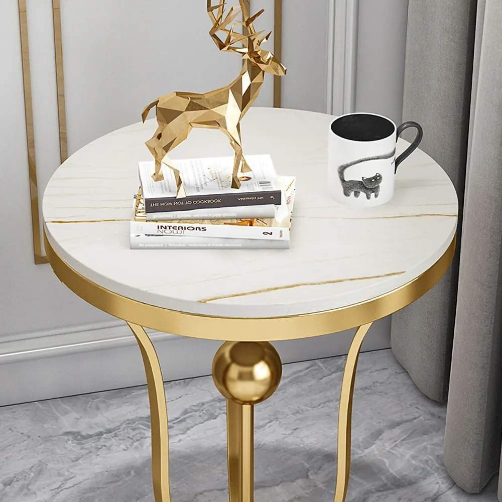 17.7" White Round End Table Modern Side Table with Stream-Lined Metal Pedestal-Richsoul-End & Side Tables,Furniture,Living Room Furniture